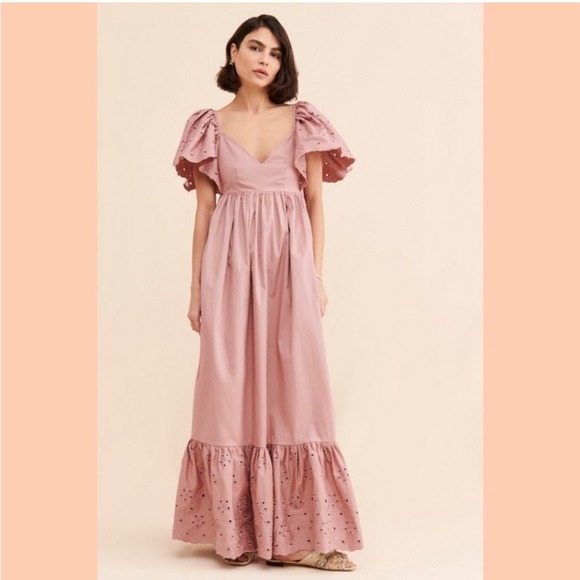 En Saison Dresses & Skirts - En Saison Barnette Eyelet Detail Flutter Sleeve Poplin Maxi Dress XS